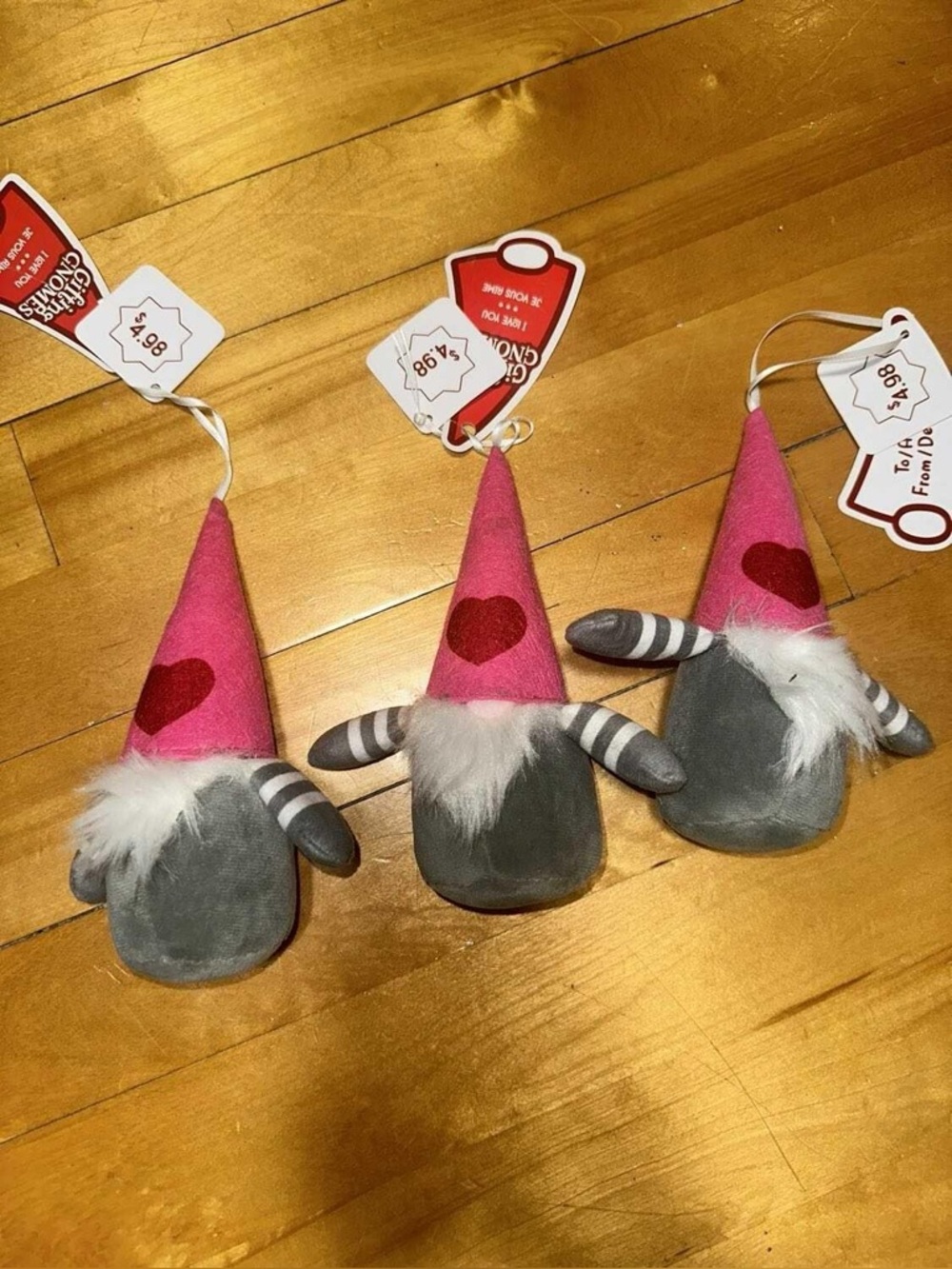 Set of 3 Gifting Valentine Gnome Ornaments